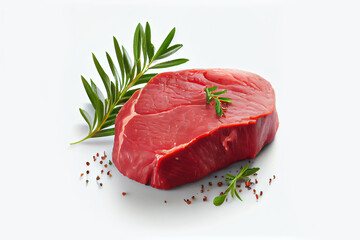 Generative AI illustration of fresh raw beef steak isolated on white background