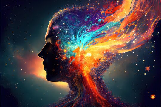Generative AI illustration of annual collective mind concept art, exploding mind, inner world, dreams, emotions, imagination and creative mind