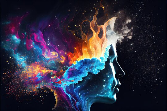 Generative AI illustration of annual collective mind concept art, exploding mind, inner world, dreams, emotions, imagination and creative mind