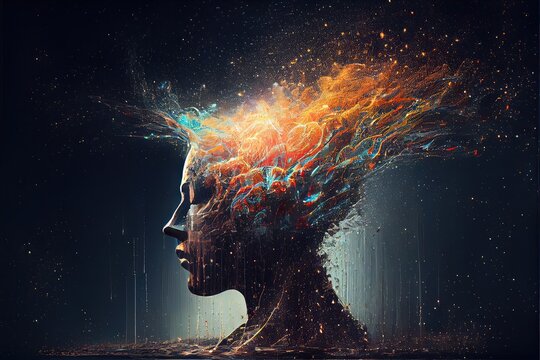 Generative AI illustration of annual collective mind concept art, exploding mind, inner world, dreams, emotions, imagination and creative mind