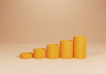 gold coin stacking 3D render minimal background for business concept financial, banking and investment with money growth success.