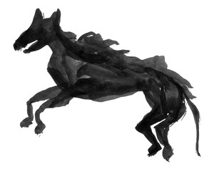 Obraz premium Abstract silhouette of a medieval stylized wolf. A simple sketch of a dog in the grunge style. Black brush stroke.