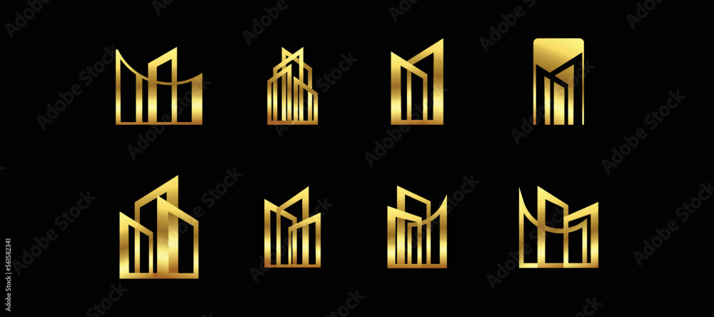 Wall mural set of gold real estate logo design inspiration vector