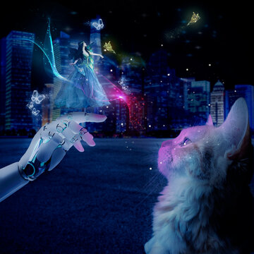 magic fairy tail and a cat in the city