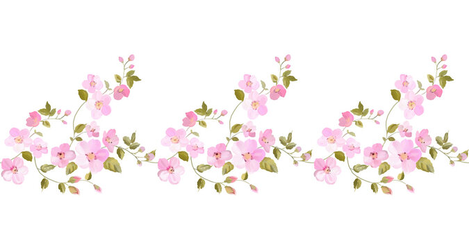 elegant floral seamless border with pink flowers