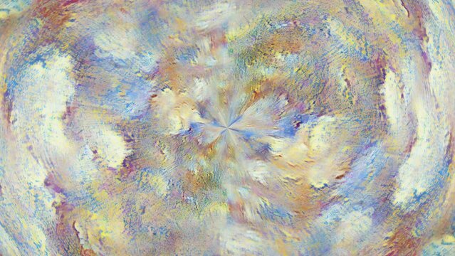 Kaleidoscopic abstract background. Seamless animation of a zoom in clouds painted in impressionism style