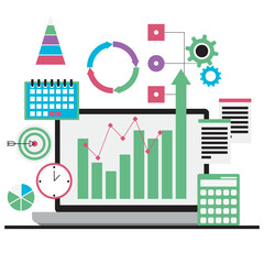Business analytics, chart graphic, deadlines, target and calendar