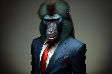 portrait of a mandrill dressed in a formal business suit, generative ai - obrazy, fototapety, plakaty