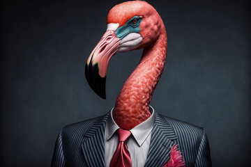 Portrait of a flamingo dressed in a formal business suit,  generative ai - obrazy, fototapety, plakaty
