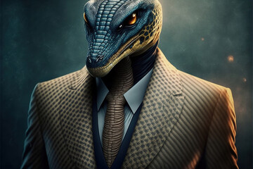 portrait of a snake dressed in a formal business suit, generative ai - obrazy, fototapety, plakaty