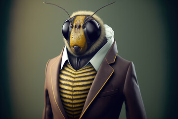 portrait of a bee dressed in a formal business suit, generative ai - obrazy, fototapety, plakaty