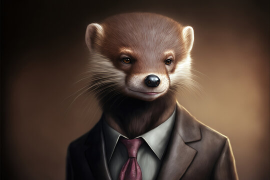 portrait of a mink dressed in a formal business suit, generative ai