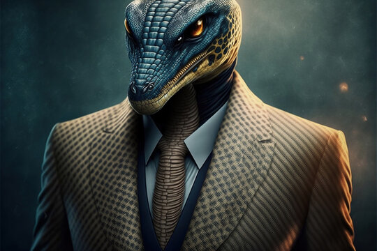 portrait of a snake dressed in a formal business suit, generative ai