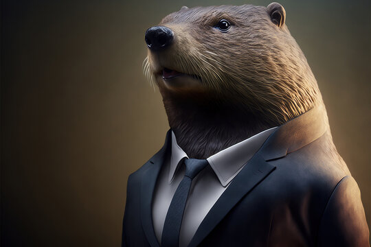 portrait of a beaver dressed in a formal business suit, generative ai