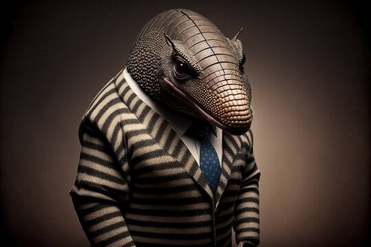 Portrait of a Armadillo dressed in a formal business suit,  generative ai