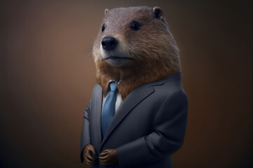 portrait of a beaver dressed in a formal business suit, generative ai - obrazy, fototapety, plakaty