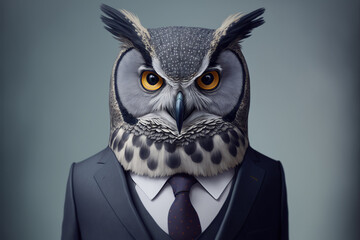 portrait of an owl dressed in a formal business suit, generative ai - obrazy, fototapety, plakaty