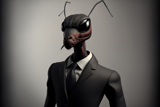 portrait of a ant dressed in a formal business suit, generative ai
