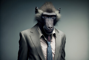 Fototapeta Portrait of a Baboon dressed in a formal business suit,  generative ai obraz