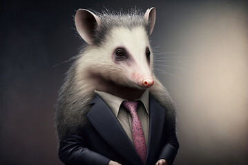 Portrait of a opossum dressed in a formal business suit,  generative ai - obrazy, fototapety, plakaty