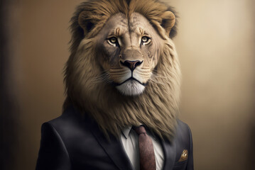 Portrait of a lion dressed in a formal business suit,  generative ai - obrazy, fototapety, plakaty
