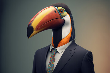 Portrait of a Toucan dressed in a formal business suit,  generative ai - obrazy, fototapety, plakaty