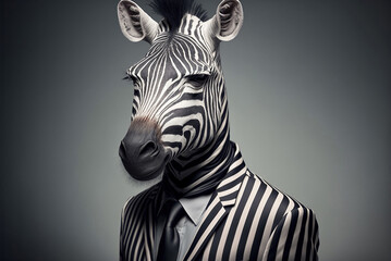 Fototapety  Portrait of a zebra dressed in a formal business suit,  generative ai