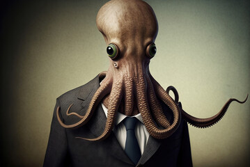 Portrait of a Octopus dressed in a formal business suit,  generative ai - obrazy, fototapety, plakaty