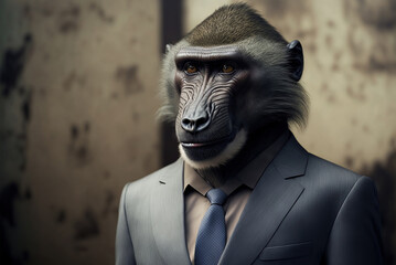 Portrait of a baboon dressed in a formal business suit,  generative ai - obrazy, fototapety, plakaty