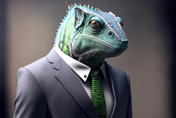Portrait of a iguana dressed in a formal business suit,  generative ai - obrazy, fototapety, plakaty