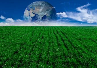 green grass and planet earth