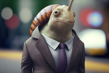 Portrait of a snail dressed in a formal business suit,  generative ai - obrazy, fototapety, plakaty