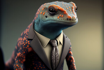 Portrait of a Salamander dressed in a formal business suit,  generative ai - obrazy, fototapety, plakaty