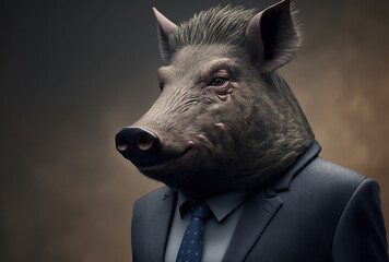 Portrait of a boar dressed in a formal business suit,  generative ai - obrazy, fototapety, plakaty