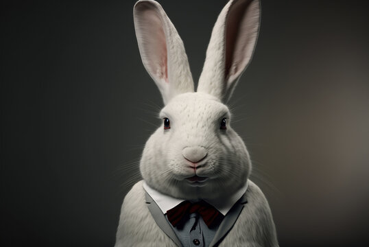 Portrait of a white rabbit dressed in a formal business suit,  generative ai