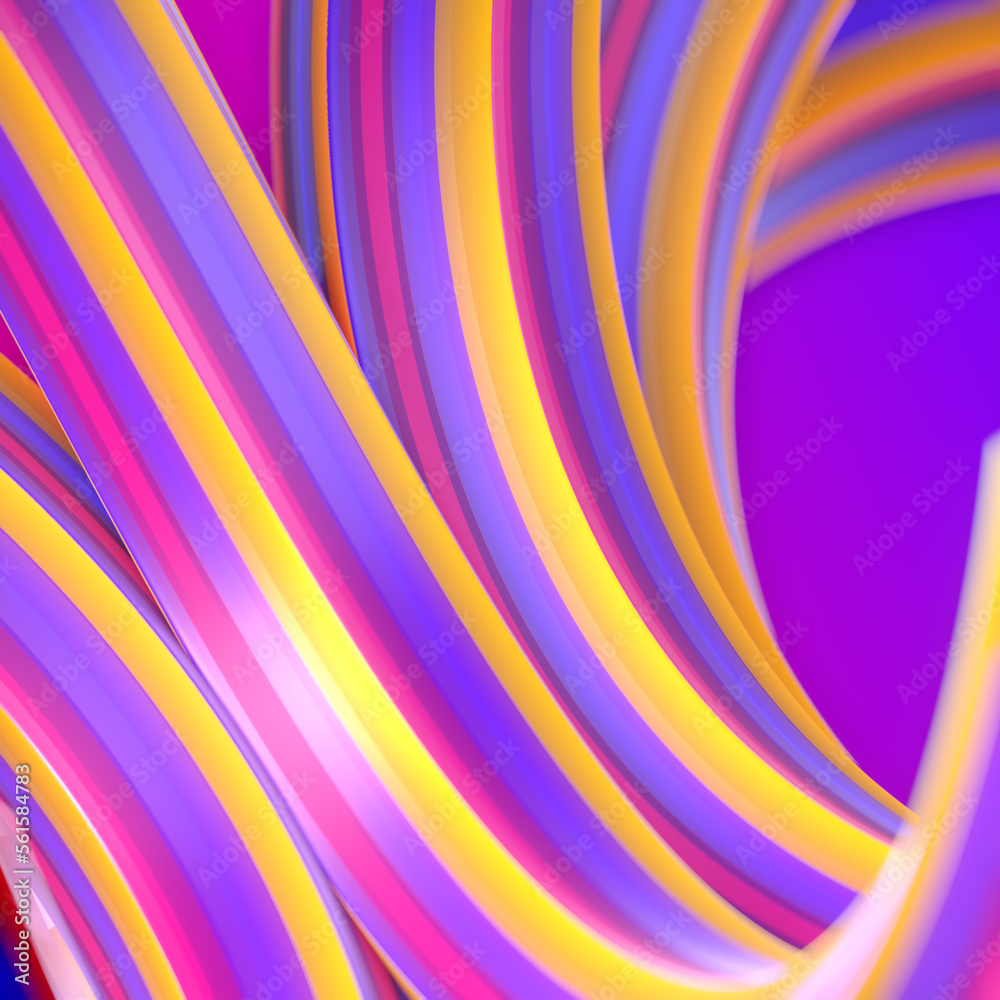 Leinwandbilder Abstract wavy background of twisted geometric shapes with colorful stripes. 3d rendering digital illustration