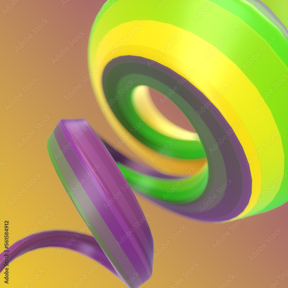 Poster Illustration of neon color helix with depth of field effect. 3d rendering. Optical illusion. Digital background