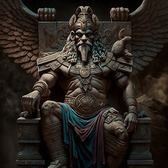 Ancient Sumerian mythology. Nergal, ancient Sumerian mythological god. Created with Generative AI technology.