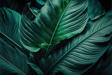 Abstract green leaf texture, nature background, tropical leaf, AI