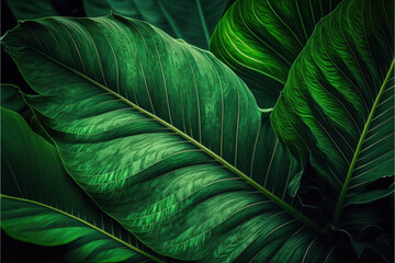 Abstract green leaf texture, nature background, tropical leaf, AI