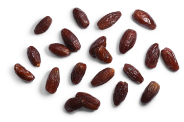 Dried Deglet Nour dates (fruits of date palm Phoenix dactylifera), top view isolated png