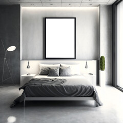 Bedroom theme Mock up frame in home interior background, neutral room with modern furniture, European style, 3d render, add your own art to frame. Generative AI