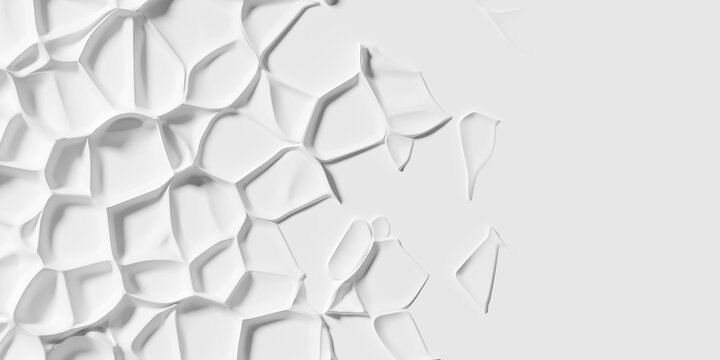 Random shifted white polygon geometrical prism edges or walls structure pattern background wallpaper banner with copy space