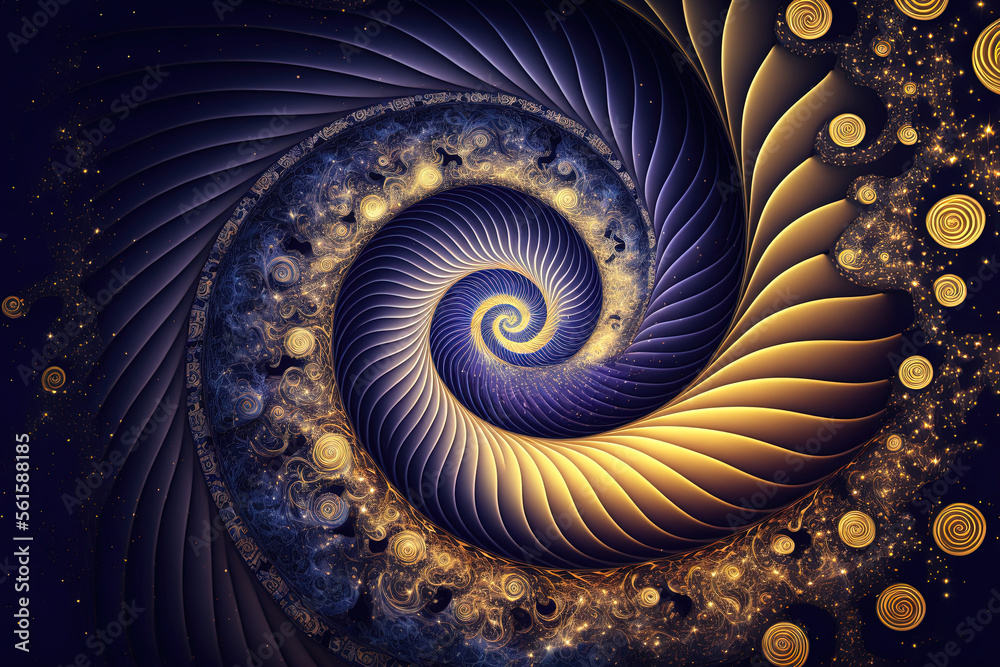 Wall mural abstract design of golden ratio. golden spiral on space background. generative ai