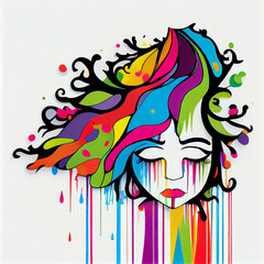 Abstract isolated colorful face with trees. Generative AI.