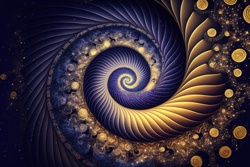 Abstract design of golden ratio. Golden spiral on space background. Generative AI