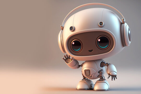 Illustrations and stickers with cute robots with big eyes