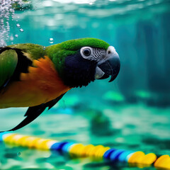 Parrot diving into water- AI Generated