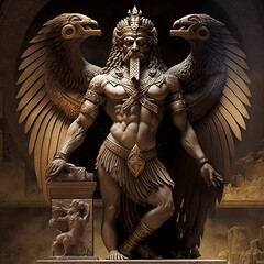 Ancient Sumerian mythology. Ninurta,ancient Sumerian mythological god. Created with Generative AI technology.