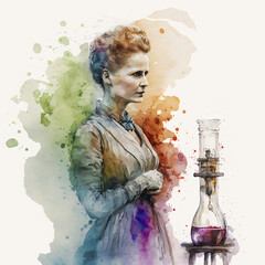 Marie Curie watercolor painting Generative Ai
